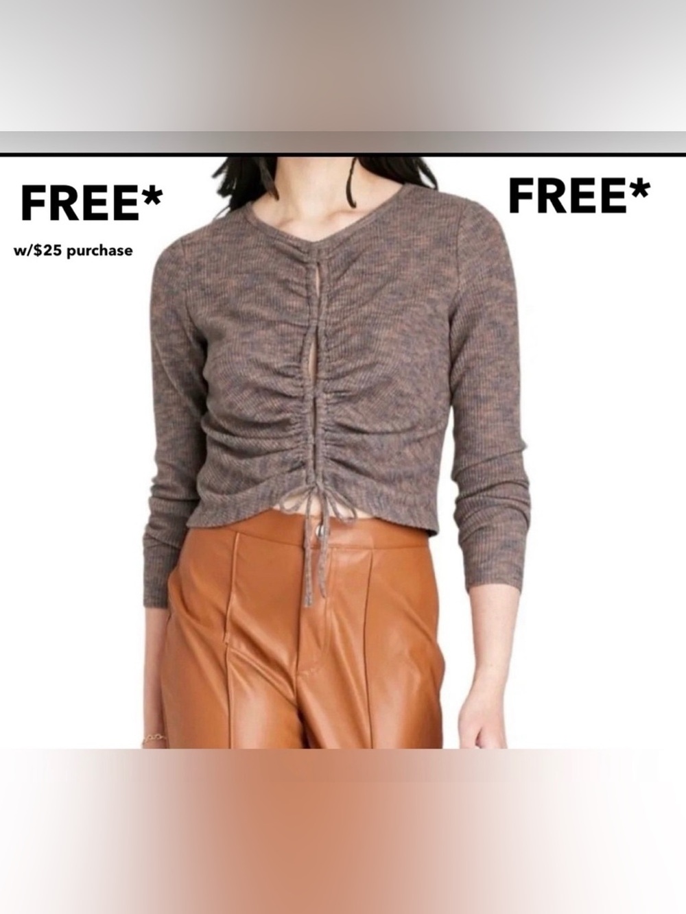 FREE Women's Ruched Brown Sweater